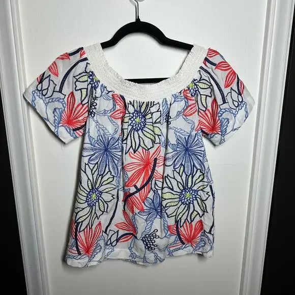 Skies Are Blue Women's White Floral Embroidered Off the Shoulder Top Size Small - Picture 5 of 11